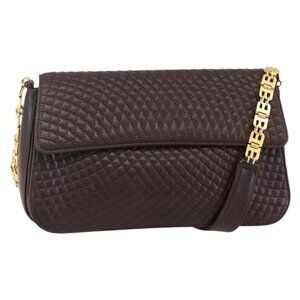 Authentic BALLY Quilted Chain Shoulder Bag Leather Brown Gold